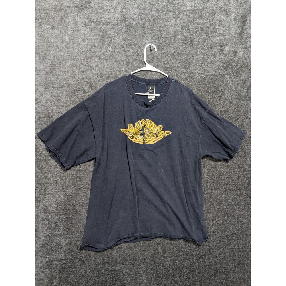 Jordan Brand Wings Logo Graphic T-Shirt Mens 3XL Navy Blue Yellow Jumpman 0958